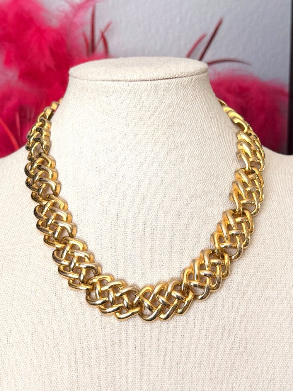Vintage Gold Statement Braided Link Necklace